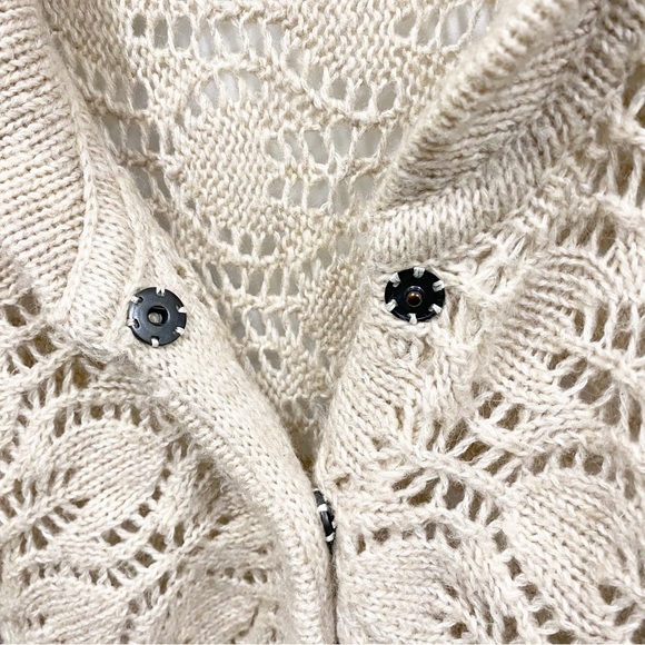 Free People Cream Wool Blend Open Knit Bat Sleeve Cardigan Sweater - Picture 4 of 9